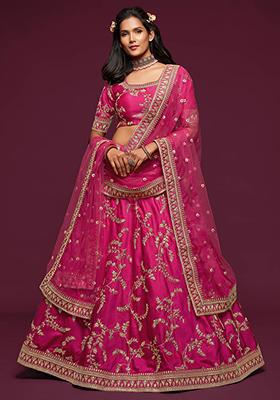 Pink Embroidered Art Silk Lehenga Set