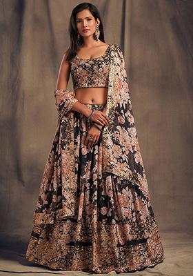 Black Embroidered Organza Lehenga Set