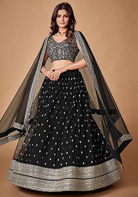 Black Embroidered Net Lehenga Set
