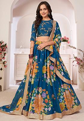 Rama Blue Digital Print Georgette Lehenga Set