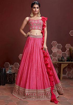 Pink Embroidered Chinon Silk Lehenga Set