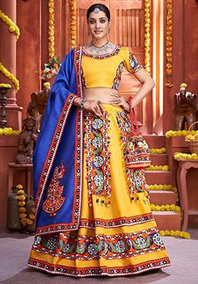 Yellow Gamthi Work Silk Lehenga Set