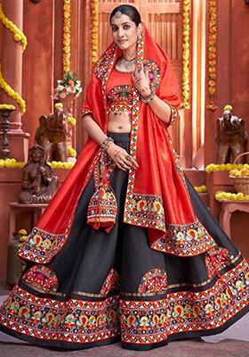 Black Gamthi Work Silk Lehenga Set