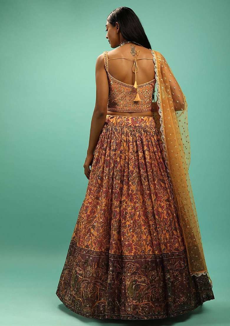 Yellow Digital Print Chinon Lehenga Set - Indya