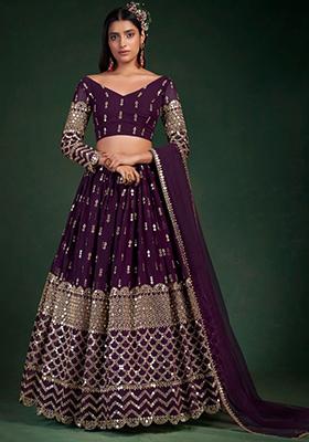Dark Purple Zari Work Georgette Lehenga Set