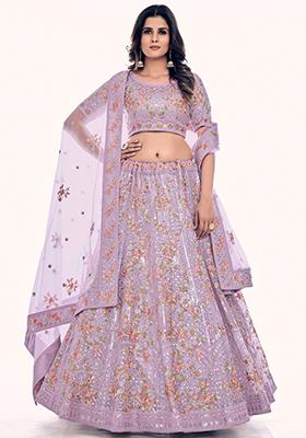 Lavender Embroidered Net Lehenga Set