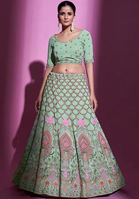 Light Green Embroidered Georgette Lehenga Set