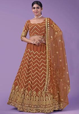 Orange Zari Work Georgette Lehenga Set