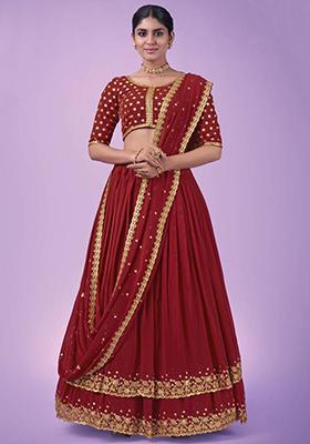 Red Zari Work Georgette Lehenga Set