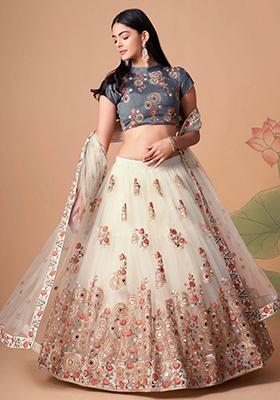 Ivory Embroidered Net Lehenga Set