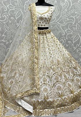 Ivory Cutdana Embroidered Net Lehenga Set