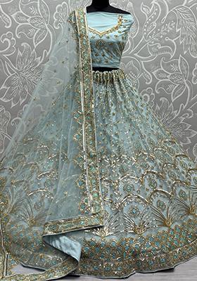 Sky Blue Sequin Embroidered Net Lehenga Set