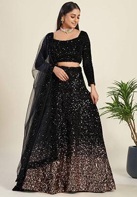 Black Sequin Embroidered Velvet Lehenga Set