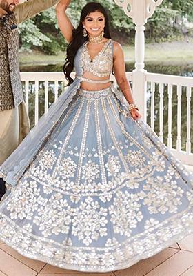 Sky Blue Zari Work Net Lehenga Set