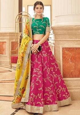 Pink Sequin Embroidered Art Silk Lehenga Set