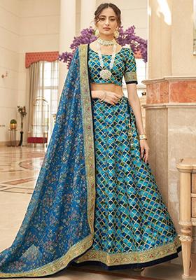 Blue Sequin Embroidered Art Silk Lehenga Set
