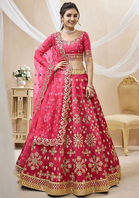 Pink Zari Work Art Silk Lehenga Set