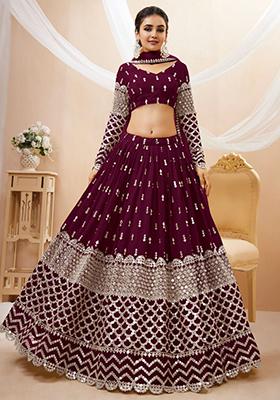 Wine Sequin Embroidered Georgette Lehenga Set