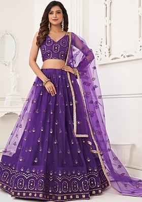 Purple Sequin Embroidered Net Lehenga Set