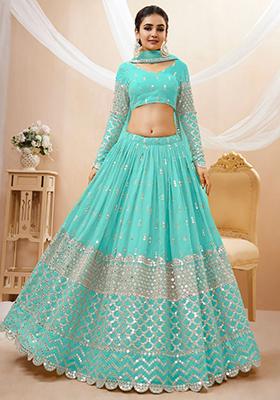 Sky Blue Sequin Embroidered Georgette Lehenga Set