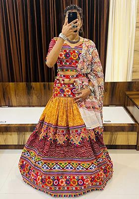 Multicolor Gamthi Work Cotton Lehenga Set