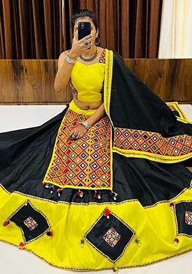 Black Gamthi Work Cotton Lehenga Set