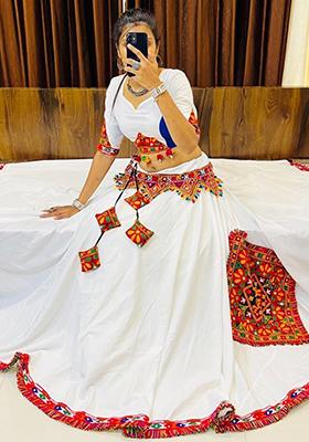 Blue Gamthi Work Cotton Lehenga Set