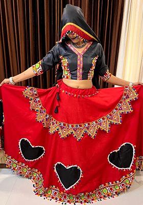 Red Gamthi Work Cotton Lehenga Set