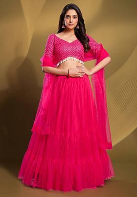 Pink Sequin Embroidered Net Lehenga Set
