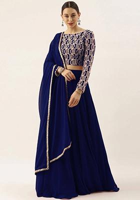 Blue Sequin Embroidered Georgette Lehenga Set