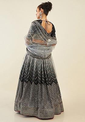 Black Sequin Embroidered Art Silk Lehenga Set