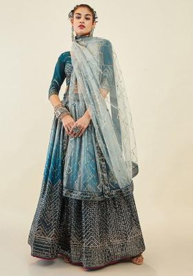 Blue Sequin Embroidered Art Silk Lehenga Set