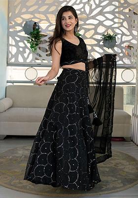 Black Sequin Embroidered Organza Lehenga Set