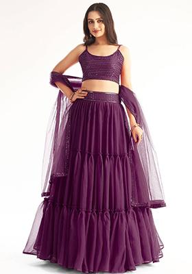 Purple Sequin Embroidered Georgette Lehenga Set