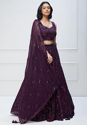Purple Sequin Embroidered Georgette Lehenga Set