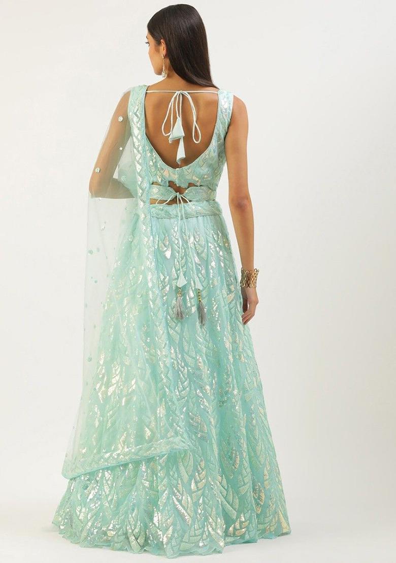 Sky Blue Sequin Embroidered Net Lehenga Set