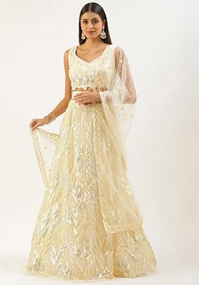 Beige Sequin Embroidered Net Lehenga Set