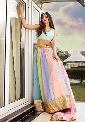 Red Sequin Embroidered Georgette Lehenga Set