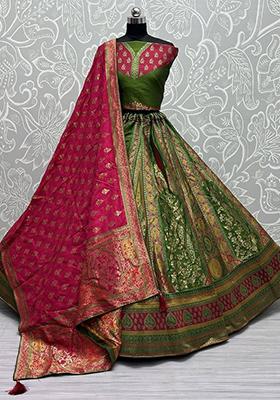 Purple Woven Work Banarasi Silk Lehenga Set