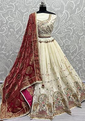 Green Zari Woven Banarasi Silk Lehenga Set