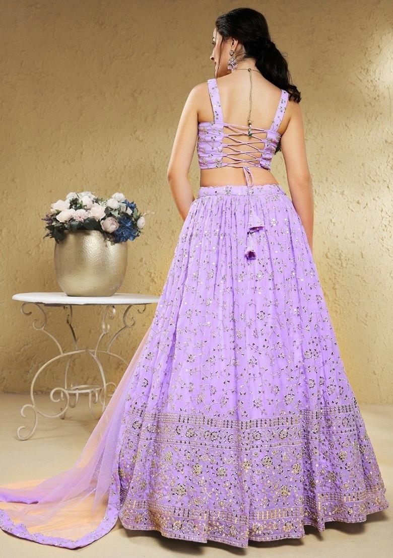 Lavender Embroidered Georgette Lehenga Set