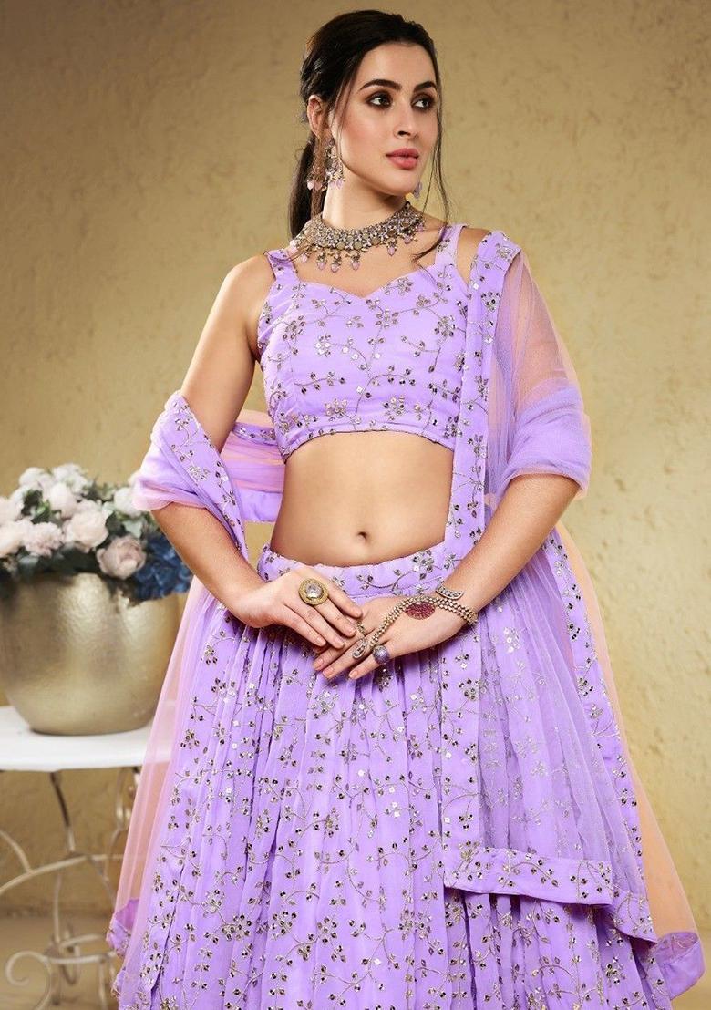 Lavender Embroidered Georgette Lehenga Set