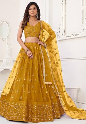Yellow Sequin Embroidered Net Lehenga Set