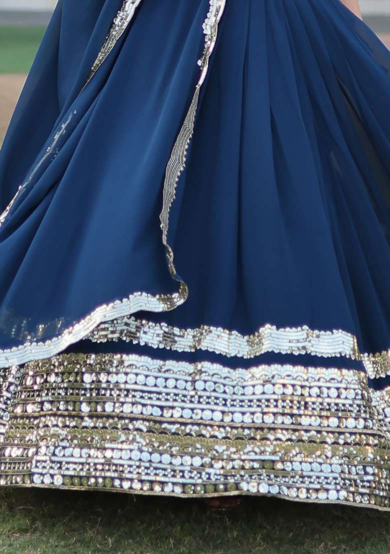 Navy Blue Georgette Lehenga Set with Embroidered & Sequin for Diwali | Wedding & Festive Wear - Indya