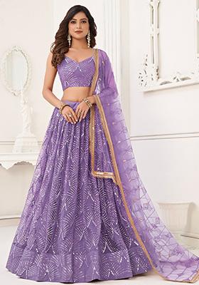 Lavender Thread Work Net Lehenga Set