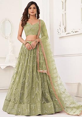 Light Green Sequin Embroidered Net Lehenga Set