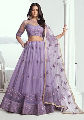 Lavender Embroidered Net Lehenga Set