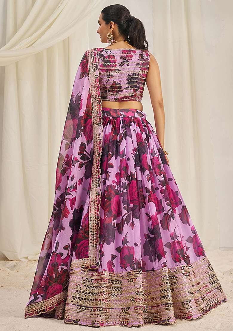 Baby Pink Sequin Embroidered Organza Lehenga Set - Indya