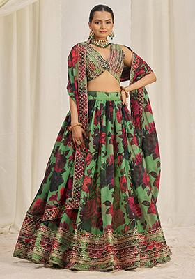 Green Sequin Embroidered Organza Lehenga Set