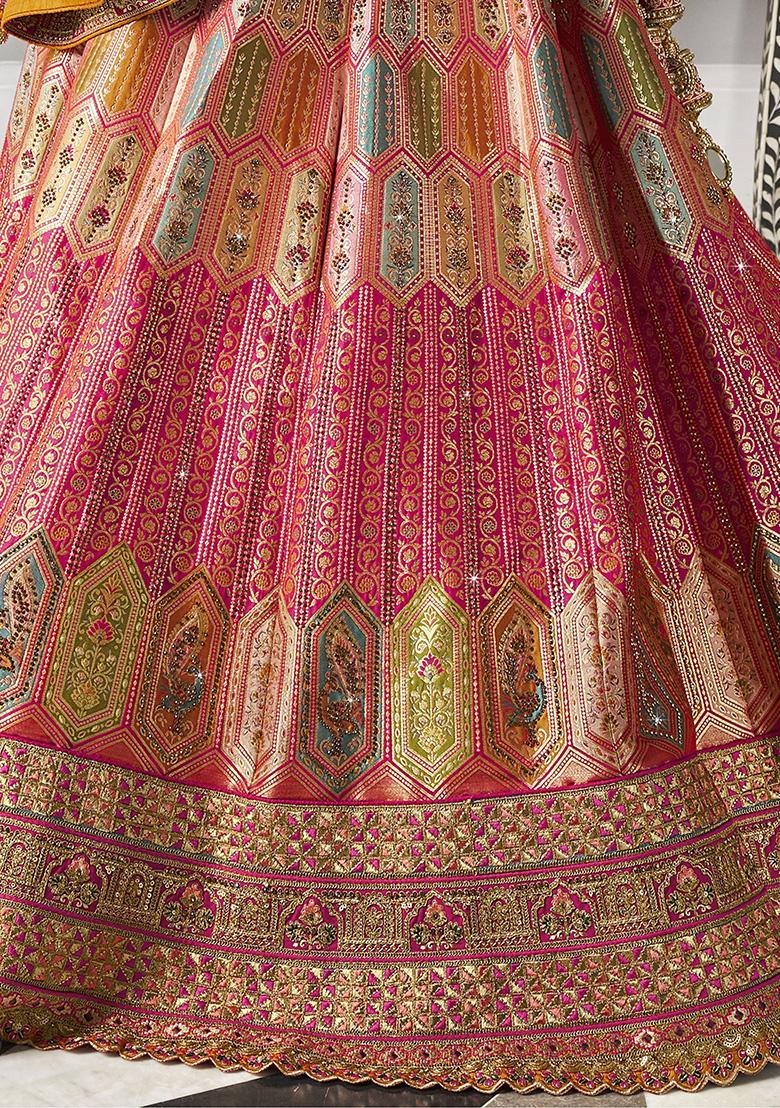 Mustard Yellow Embroidered Net Lehenga Set